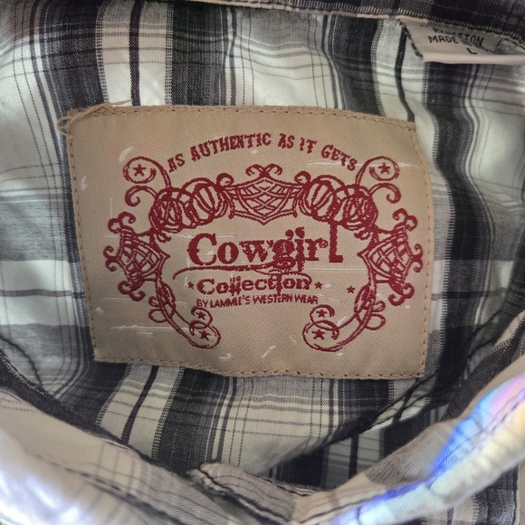Lammie' Cowgirl Collection Black and White Button Down Plaid Shirt Size L - Picture 6 of 6